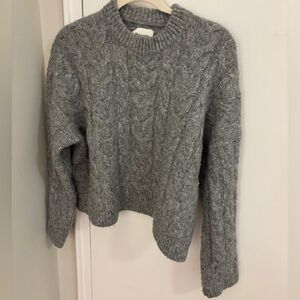 Abercrombie Gray Cable-Knit Crewneck Sweater